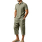 🎁2026 New Arrivals 50% OFF💥Men Summer Linen Set Loose Shirt and Cargo Shorts Two Piece Outfit