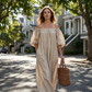 🎉 LIMITED TIME 50% OFF! 👗 Women's Off-Shoulder Maxi Dress – Lantern Sleeves, Relaxed Fit & Side Pockets 🌸
