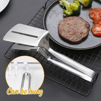 🍳🔧 3-in-1 cooking clamp – grab, flip, scrape, and drain oil easily!