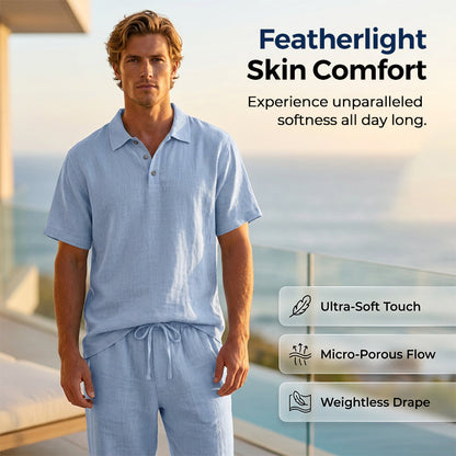 Men's Casual Linen Blend Shirt and Pants Set Loose Fit Beach Wear