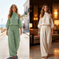Women Cold Shoulder Halter Neck Top and Wide Leg Pants Set