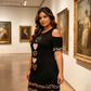 Women's Cold Shoulder Leopard Trim T-Shirt Dress