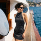 Women's Halter Neck Sleeveless Polka Dot Mini Dress