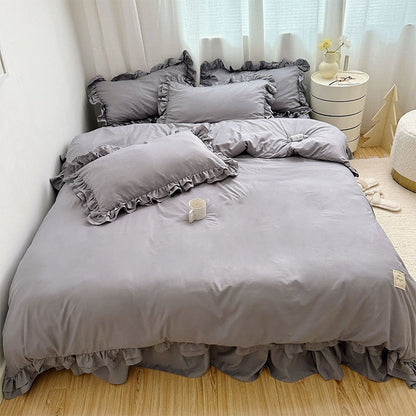 🛏️ 50% OFF! ✨ Simple Solid Color 4-Piece Bedding Set with Ruffled Borders – Double-Stitched Ruffle Hem, Cloud-Like Microfiber & Breathable Softness – Romantic Elegance for Your Sleep Sanctuary 🌙