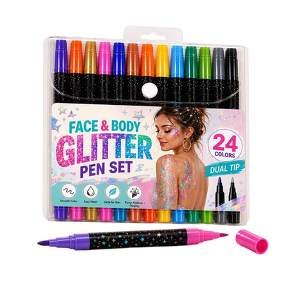 🌸 50% OFF NOW! 🌸24-Color Face & Body Glitter Marker Set with Dual Tips