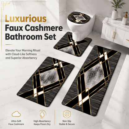 📢📢40% OFF !! ⏰4 Piece Faux Cashmere Absorbent Bathroom Rug Set with Rectangular Mat U Shaped Toilet Mat Toilet Lid Cover and Long Runner Rug 🧽