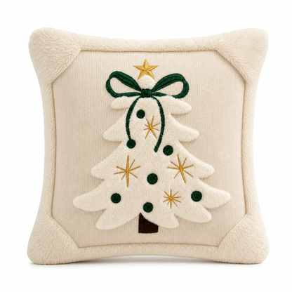 🌸Buy 1 Get 1 Free🎁🎄 Embroidered Christmas Tree Throw Pillow Cover with Bow 45x45cm Decorative Cushion Cover for Living Room Sofa 🧸