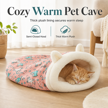 📢📢50% OFF !! ⏰Semi Enclosed Warm Sleeping Bag Bed Soft Deep Sleep Pet Cave Nest and Quilt for Cats and Small Dogs