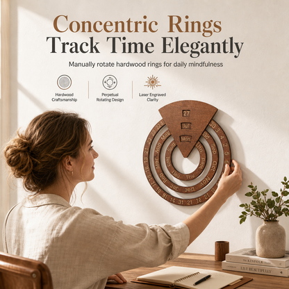 📢📢50% OFF !! ⏰Circular Wooden Rotating Perpetual Calendar – Artistic, Interactive, Timeless ✨