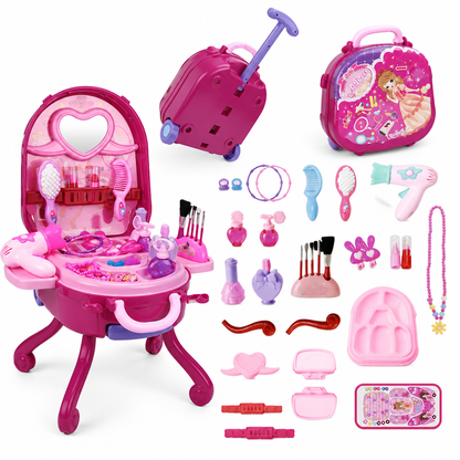 👑 LIMITED-TIME 50% OFF! ✨ 3-in-1 Princess Vanity Suitcase – Magical, Portable, Kid-Safe 🧳