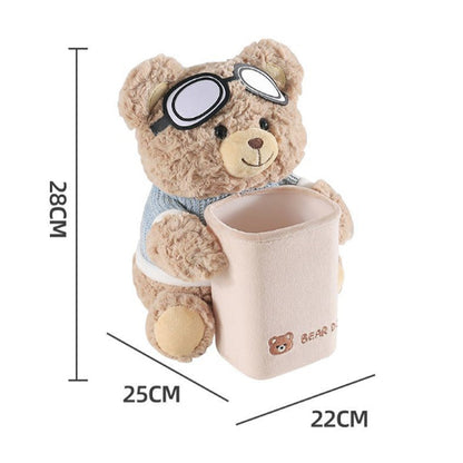🧸🚗Cute Aviator Bear Plush Car Tissue Holder & Storage Bin | Strap Armrest Mount for Car Interior Decoration & Storage📦