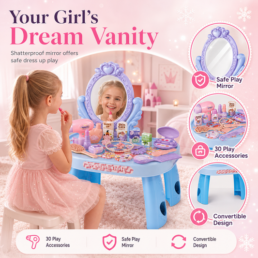 📢📢50%  OFF !! ⏰Kids Pretend Play Makeup Vanity Table Toy Set with Princess Accessories for Girls and Boys
