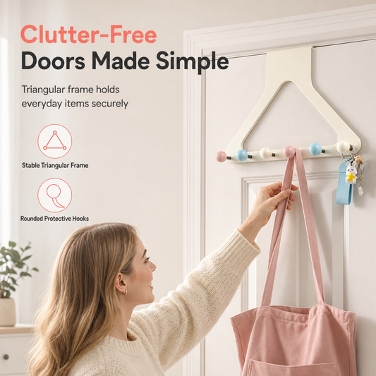 Cream Over the Door Hook Organizer Rack Heightened and Reinforced Punch Free Heavy Duty Coat Hat and Bag Hanging Rack for Bedroom